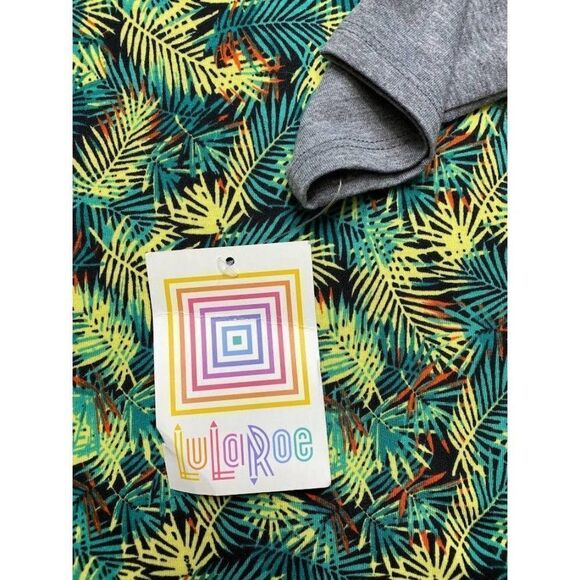 LuLaRoe Randy Gray Green Palm Leaf Tropical 3/4‎ Raglan Sleeve Sz XS NEW - Picture 5 of 8